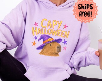 Capybara Halloween Sweatshirt, Capy Halloween Hoodie; Trendy Fall Capybara Sweatshirt, Fall Capybara Lover Gift; add custom sleeve
