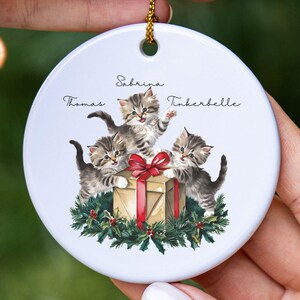 Vintage Vibe Christmas Kittens Ornament, Customizable Cat Lover Christmas & Holiday Gifts, Cat Mom or Dad Vintage Feel Gift, Old Time Cats