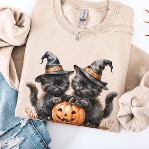 Vintage 90s Vibe Cat Halloween Sweatshirt, Retro Vibe Halloween Kitten Shirt, Spooky Season Sweater, Pumpkin Cat Shirt, Cat Lover Sweatshirt