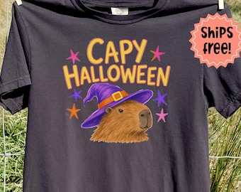 Capybara Halloween Shirt, Capy Halloween Comfort Colors T-Shirt; Trendy Fall Capybara Tees, Fall Capybara Lover Gift