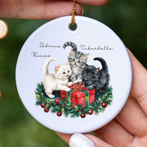 Vintage Vibe Christmas Kittens Ornament, Customizable Cat Lover Christmas & Holiday Gifts, Cat Mom or Dad Vintage Feel Gift, Old Time Cats