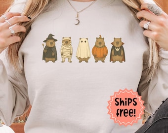 Capybara Halloween Sweatshirt, Capybaras in Costume Hoodie, Fall Animal Lover Gift; Trick-or-Treat Capybaras, add custom sleeve