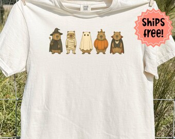 Capybara Halloween Shirt, Capybaras in Costume Comfort Colors T-Shirts, Fall Animal Lover Gift; Trick-or-Treat Capybaras