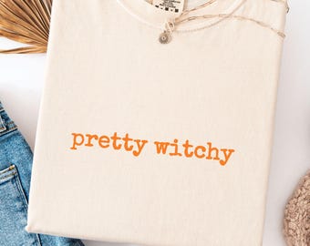 Pretty Witchy Comfort Colors T-Shirt, Funny Halloween Tee for Besties, Witchy Aesthetic Fall Shirt, Spooky Season Gift for Her, Witch Tshirt