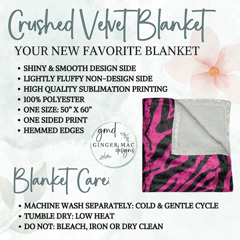 Crushed Velvet Blanket attributes & care.