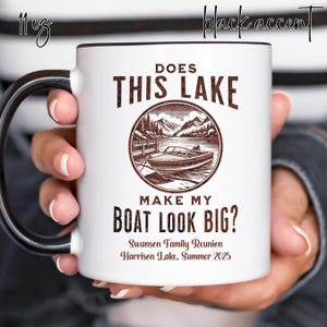 Customizable funny Lake, Boating, Fishing Mug for summer group camping trips, family reunions, weekend adventures, outdoor nature lover gift