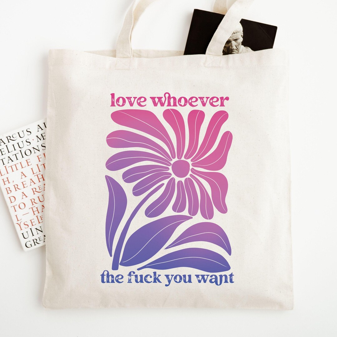 Subtle Bi Bag Floral Bi Pride Tote Bag - Love Whoever the Fuck You Want; Customizable ...