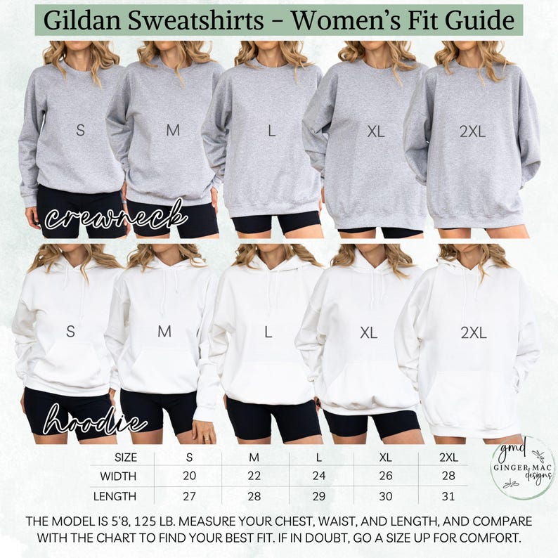 Guide for choosing your Gildan Sweatshirt sizes.