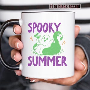 Customizable Spooky Summer Ghost Mug, Ghost on a Floatie Summer Coffee Cup, Personalized Halloween Lover Gift