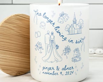 No Longer Living In Sin 100% Soy Wax Candle, Funny Wedding Gift, Custom Wedding Date Candle, Personalized Bride Groom Gift, Engagement Gift