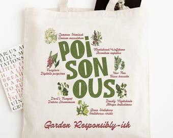 Customizable Poisonous Plants Tote Bag, Witchy Plant Lover Reusable Canvas Bag; Personalized Gothic Botanical Gift