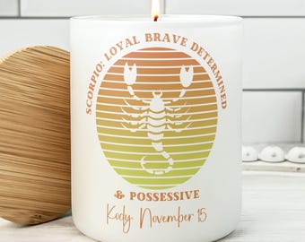 Custom Scorpio Zodiac Candle, Astrology Candle, October November Birthday Gift, Scorpio Gift, Personalized Horoscope Personality Traits