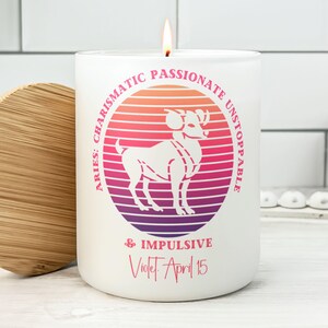 Custom Aries Zodiac Candle, Astrology Candle, March April Birthday Gift, Aries the Ram Gift, Funny Aries Horoscope Personality Traits