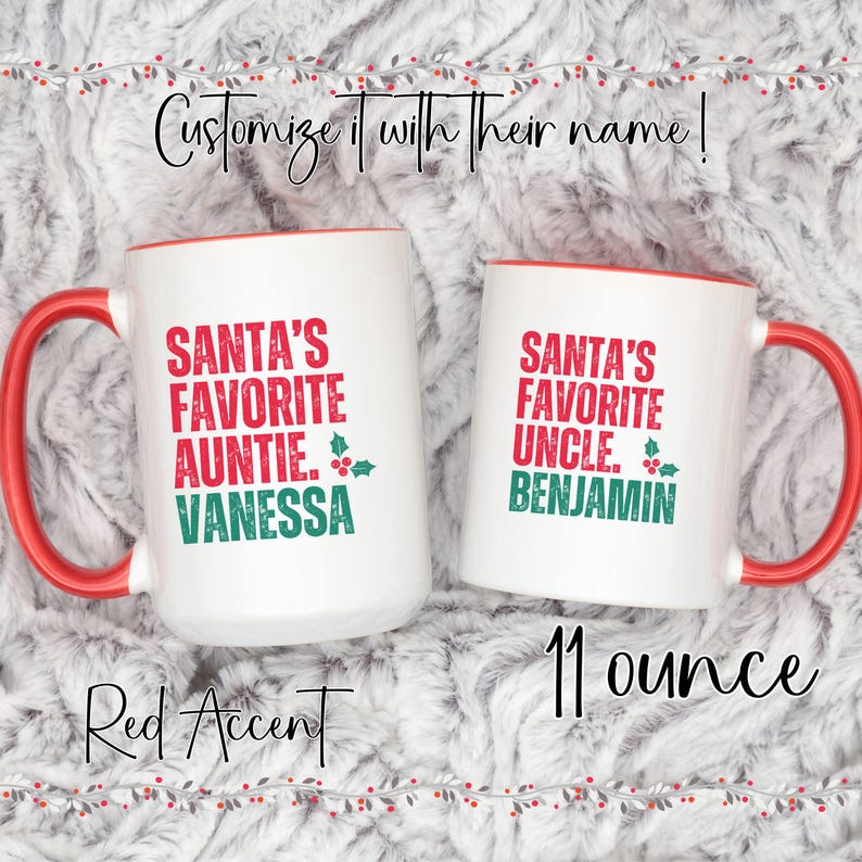 Customized Christmas Aunt & Uncle Mugs; Santa's Favorite Auntie or ...