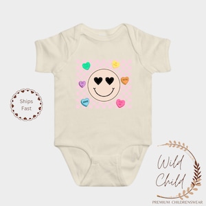 Valentine Retro Baby Bodysuit, Conversation Heart Baby Shirt, Valentine Kids Shirt Valentine Baby Shirt, Rabbit Skins Natural Bodysuit Shirt