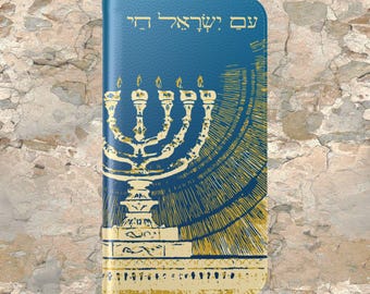 Menorah Phone Case gift, Am Yisrael Chai Flip Cases, Jewish Israeli Menorah symbol Pro Israeli folio case for cell phones