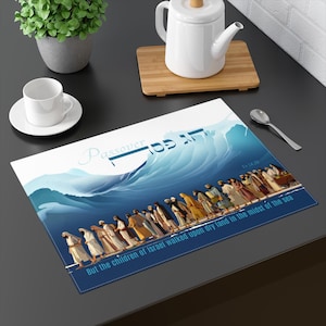 Passover table placemat,  Exodus from Egypt, Crossing Red Sea, Jewish Seder Pesach decoration Gift, Judaica Cotton Table décor gifts