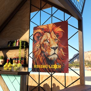 Rising Lion Matte Banner, Inspirational Jewish Bold Artwork, Judaica Bible based Pro Israeli gift, Support Israel Garden and House Banner