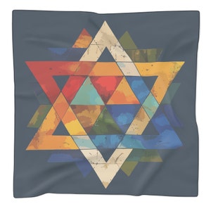 Jewish Star of David, Magen David Multicolor Poly Scarf, Jewish Gift, I stand with Israel, Am Yisrael Chai Pro Israeli design