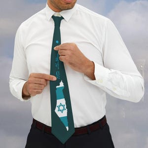 Corbata proisraelí, Am Yisrael Chai, corbata hebrea, mapa de Israel, estrella judía Magen David, regalo de moda judaica para simpatizantes de Israel