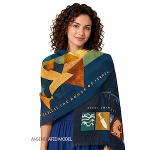 Twelve Tribes of Israel Light Scarf, Magen David Jewish Woman Head Cover, Judaica Gift