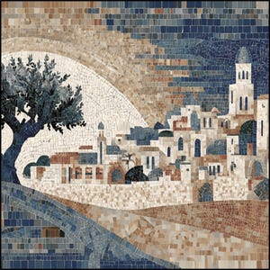 Jerusalem Old City Cotton Fabric piece for sewing and quilting, design Inspired by Ancient Mosaics, Combed Cotton Pima, 3 sizes
