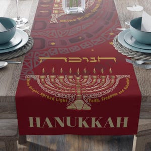 Hanukkah Table Runner Gift, Jewish Feast of Lights, Chanukah Holiday Tablecloth, Hanukiah menora table cloth, Hanukah home decoration