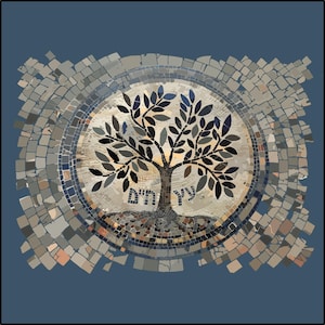 Tela de algodón Árbol de la Vida para coser y acolchar, inspirada en mosaicos antiguos, algodón peinado Prima, 4 tamaños