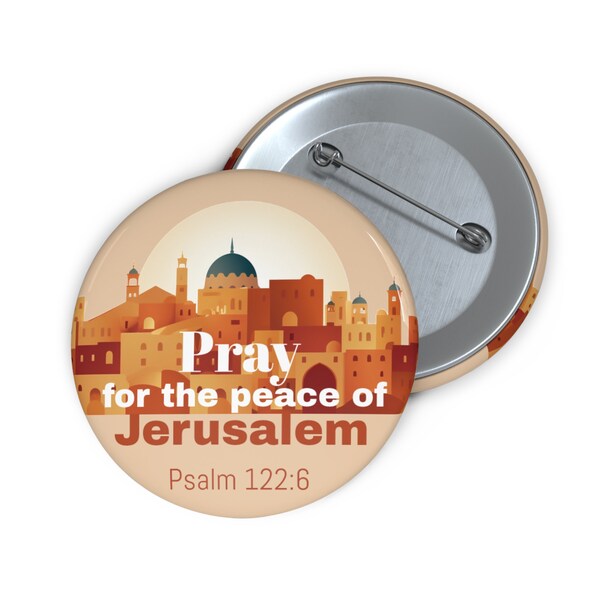 Pray for the peace of Jerusalem, Yom Ha'atzmaut Independence Day of Israel Gift  sand color Pin Buttons