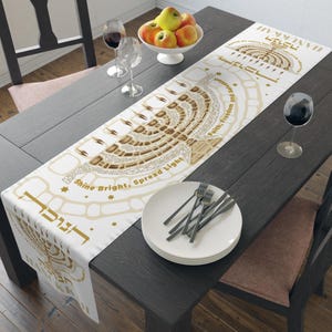 Hanukkah Table Runner Gift, Jewish Feast of Lights, Chanukah Holiday Tablecloth, Hanukkiah menorah table cloth, Hanukah home decoration