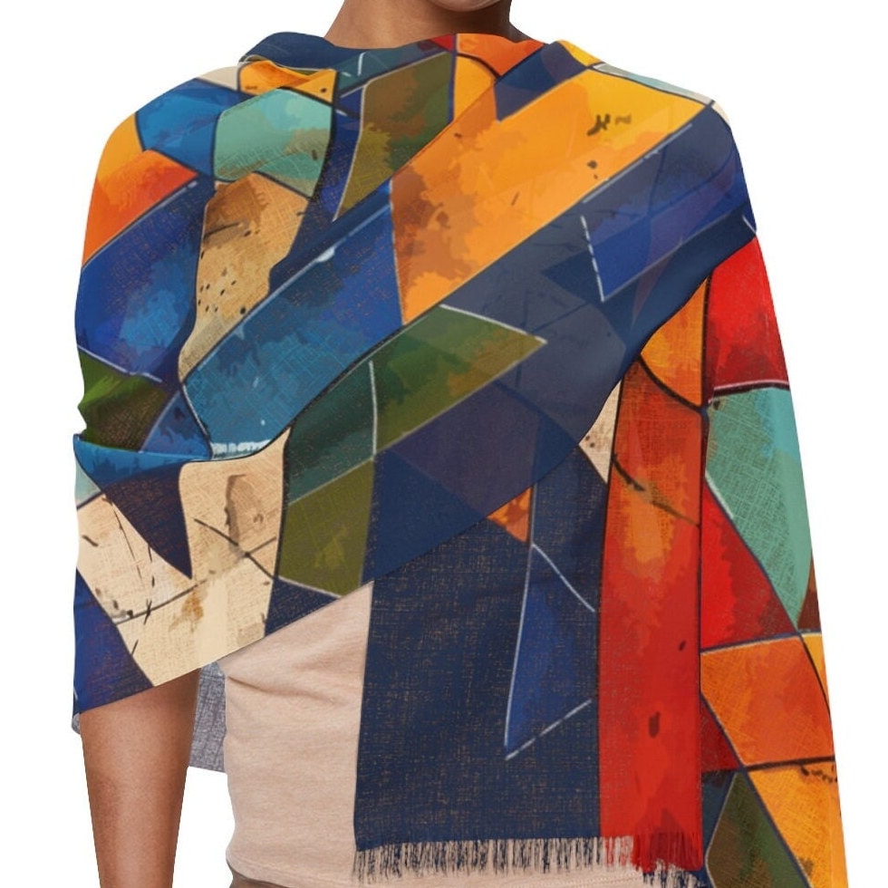 Jewish Star of David Light Scarf, Israeli Magen David gift, Shield of David geometric abstract multicolor head cover, Am Yisrael Chai shawl