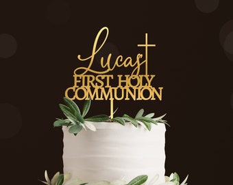 Erstkommunion-Kuchentopper, Tauftorten-Topper, Personalisierte Taufe, God Bless Cake Topper, Erstkommunion-Kreuz, Cake Topper, Gold