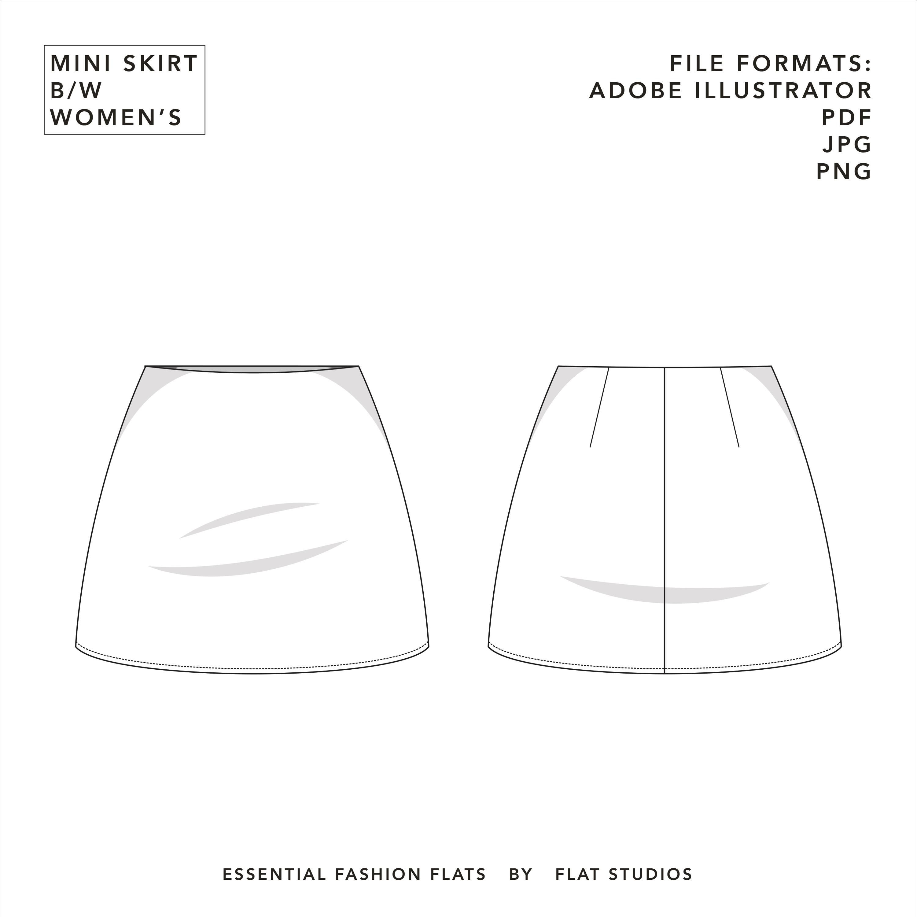 Mini Skirt Womenswear Skirt, Vector CAD, Technical Drawing