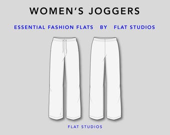 Damesjoggingbroek mode plat – technische schets, vector CAD-download, modeontwerpsjabloon, Adobe Illustrator-bestand, afdrukbare digitale kunst