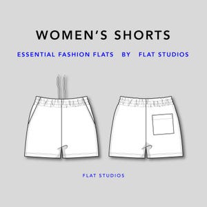 Women&#39;s Shorts - womenswear bottoms, vector sketch, technical drawing, digital download, fashion flat CAD for Adobe Illustrator