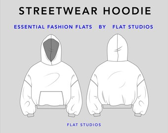Streetwear Hoodie - unisex hoodie top, vector CAD, technical drawing, fashion flat sketch for Adobe Illustrator