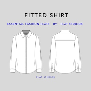 Getailleerd shirt - top, vector CAD, technische tekening, platte modeschets voor Adobe Illustrator