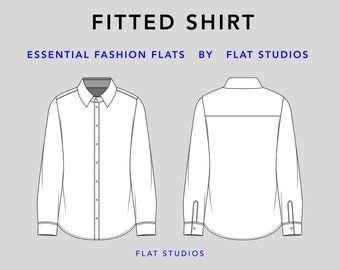 Fitted Shirt - top, vector CAD, technical drawing, fashion flat sketch for Adobe Illustrator