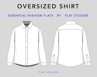 Puede incluir: Una camisa blanca de manga larga con cuello abotonado y tapeta de botones. La camisa tiene un corte holgado y se muestra en vista frontal y posterior.