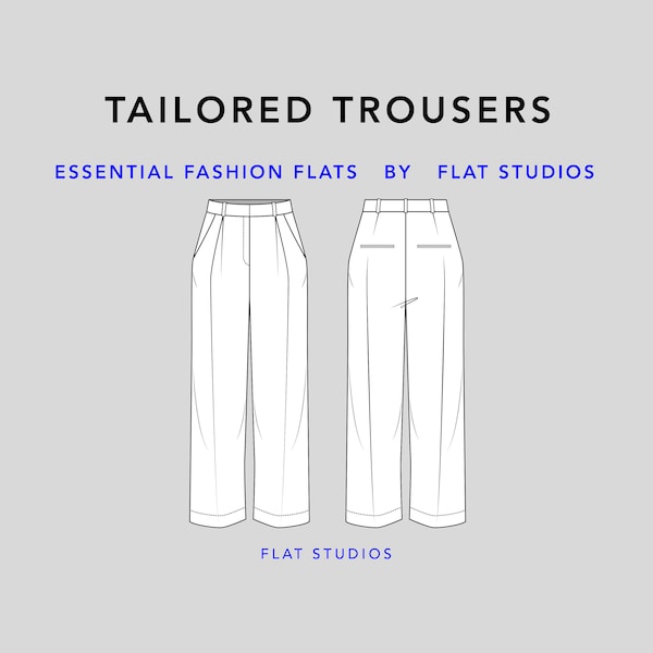 Tailored Trousers - women's suit pants, vector CAD, technical drawing, digital download, fashion flat sketch for Adobe Illustrator
