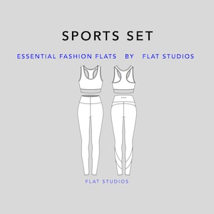 Sports Gym Set - women's sportswear set, vector CAD, technical drawing, digital download, fashion flat sketch for Adobe Illustrator