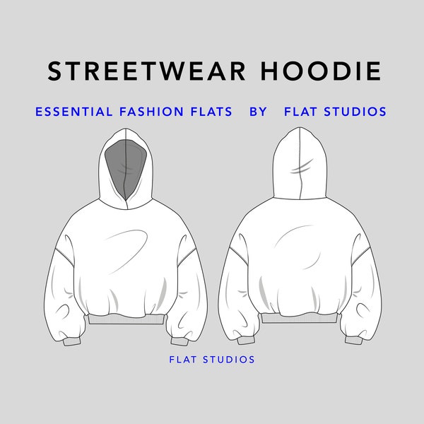 Streetwear Hoodie - unisex hoodie top, vector CAD, technical drawing, fashion flat sketch for Adobe Illustrator