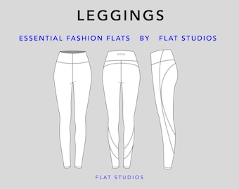 Leggings: leggings deportivos para mujer, CAD vectorial, dibujo técnico, descarga digital, boceto plano de moda para Adobe Illustrator