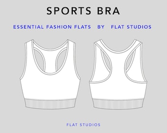 Sports Bra - women's sportswear top, vector CAD, technical drawing, digital download, fashion flat sketch for Adobe Illustrator