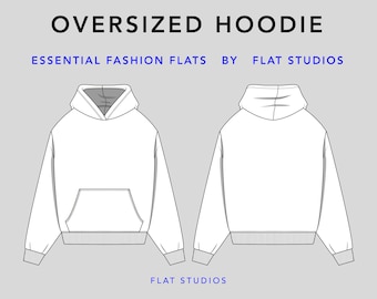 Oversized Hoodie - unisex top, vector CAD, technical drawing, fashion flat sketch for Adobe Illustrator