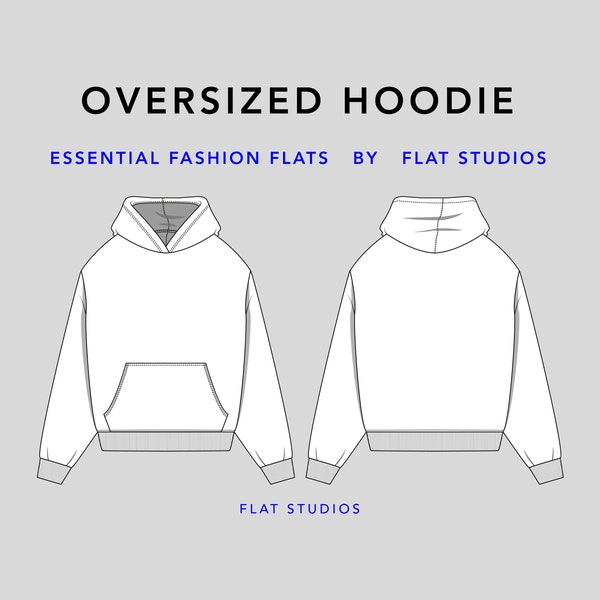 Oversized Hoodie - unisex top, vector CAD, technical drawing, fashion flat sketch for Adobe Illustrator