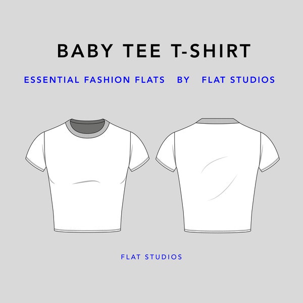 Baby Tee T-Shirt - womenswear top, vector CAD, technical drawing, fashion flat sketch for Adobe Illustrator