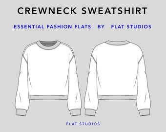 Crewneck Sweatshirt - unisex top, vector CAD, technical drawing, digital download, fashion flat sketch for Adobe Illustrator