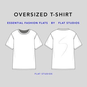 T-shirt oversize: top unisex, CAD vettoriale, disegno tecnico, schizzo piatto di moda per Adobe Illustrator