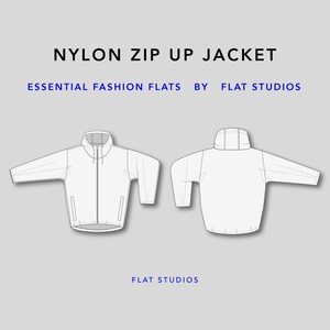 Nylon Zip Up Jacket Fashion Flat – Vector CAD Download Template for Adobe Illustrator, Traceable in Procreate for Fashion Designers